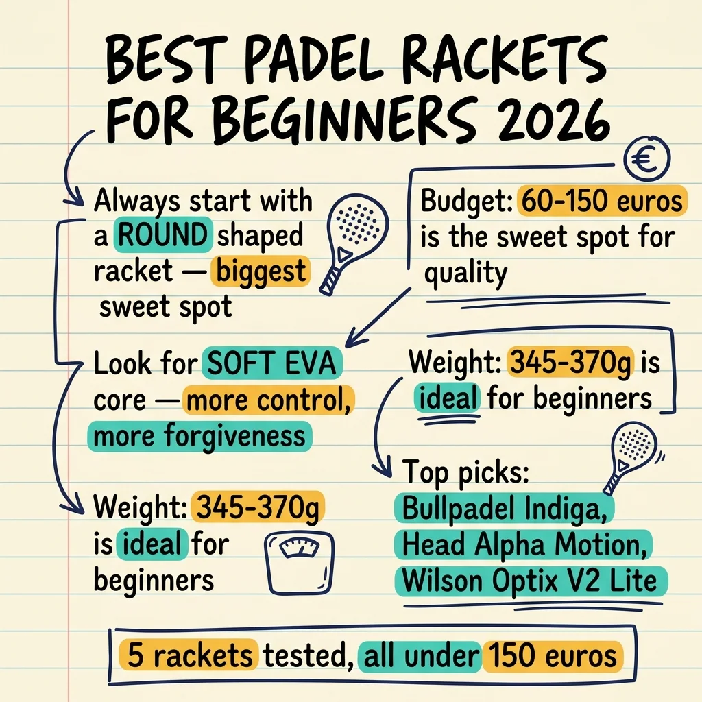 Resumen en notas manuscritas de las mejores palas de pádel para principiantes