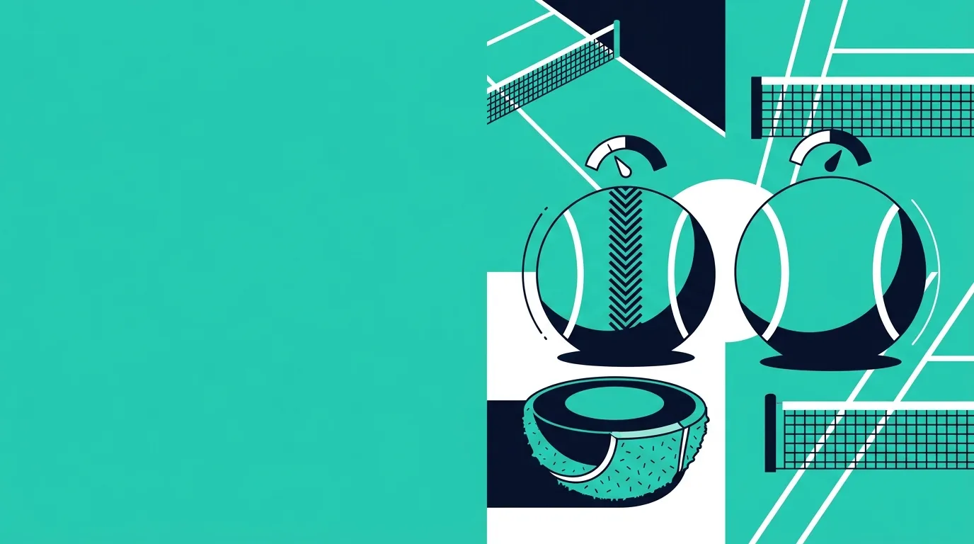 Ilustración comparando una pelota de pádel y una de tenis con especificaciones técnicas