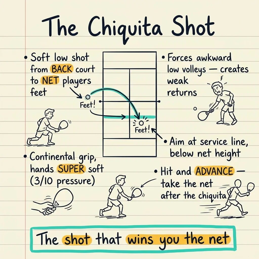 Resumen en notas manuscritas del golpe chiquita en pádel
