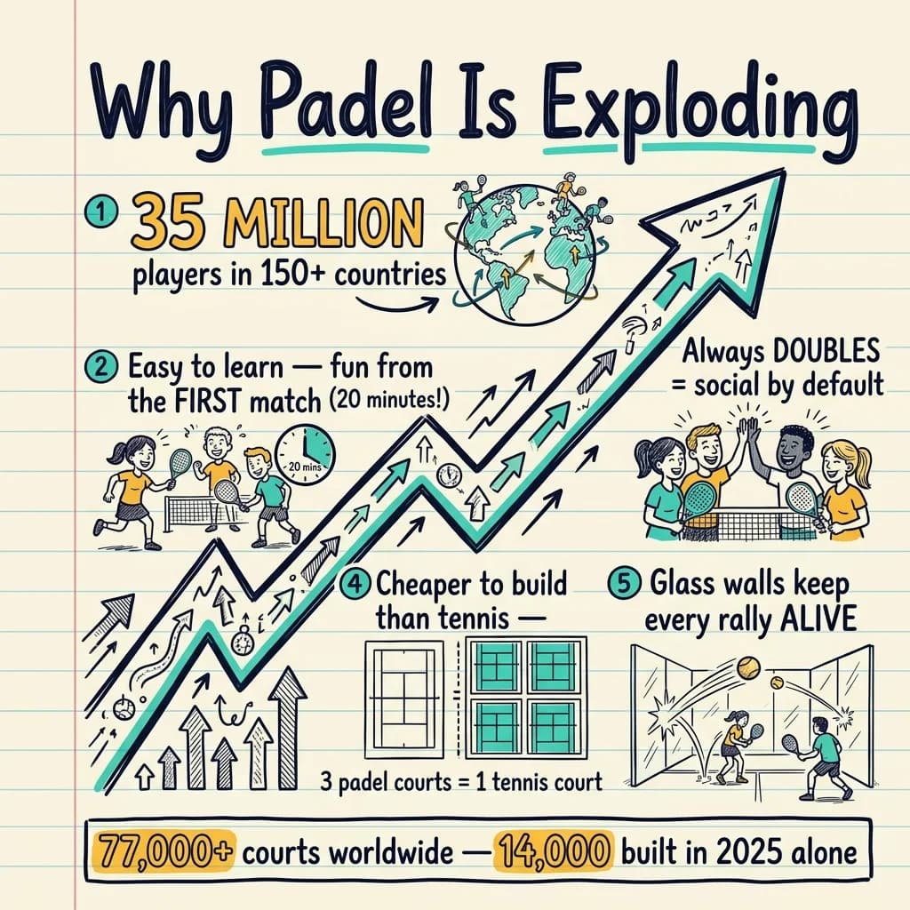 Resumen en notas manuscritas de por qué el pádel es el deporte que más crece