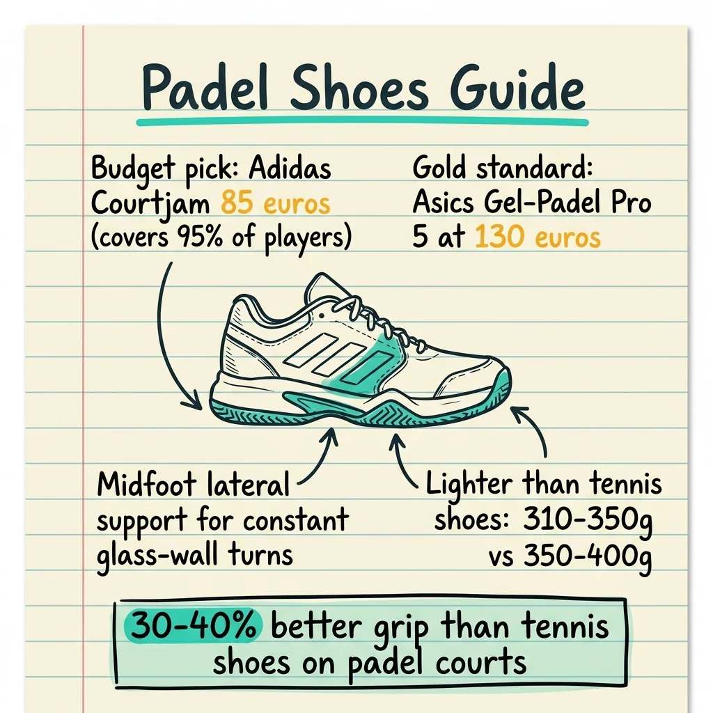 Resumen en notas manuscritas de las características de las zapatillas de pádel