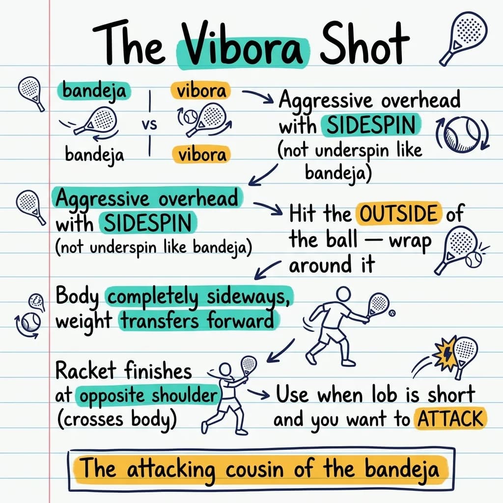 Resumen en notas manuscritas de la técnica de víbora en pádel
